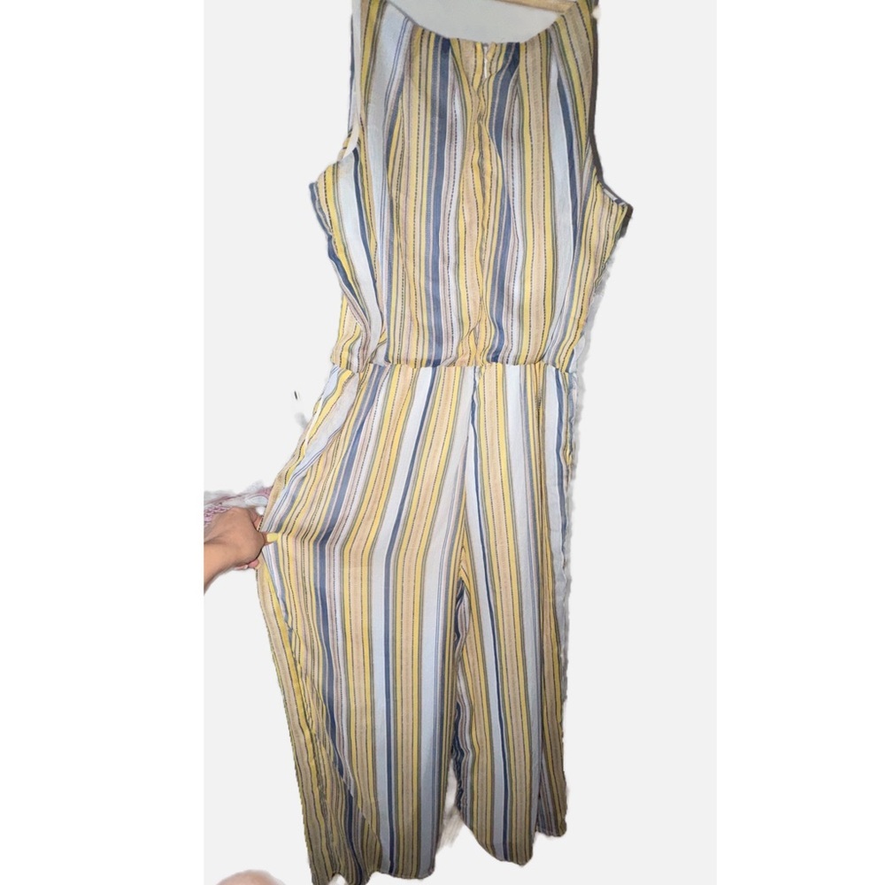 TACERA- Yellow and blue stripe Jumpsuit Size Large (Petite) - Picture 6 of 13
